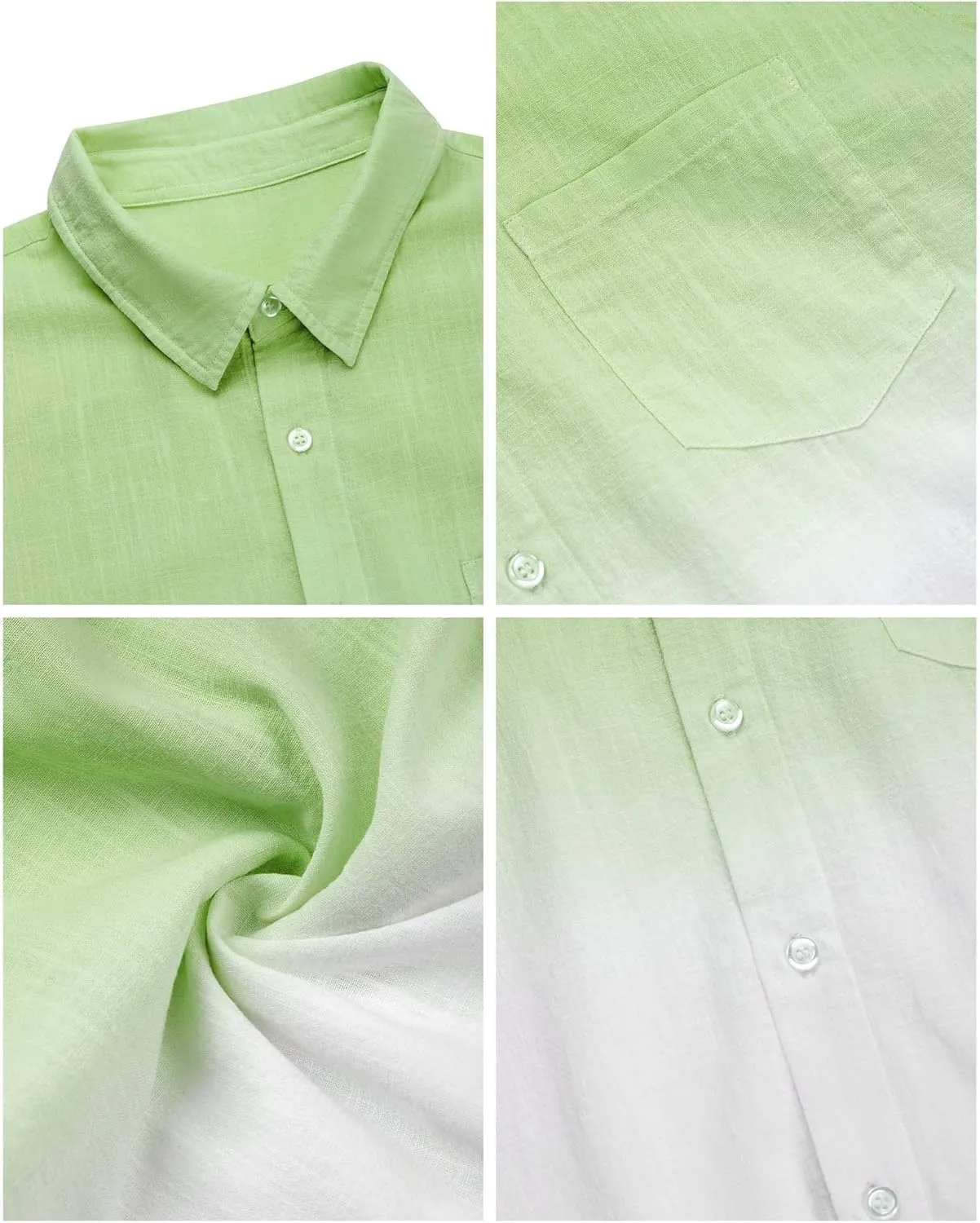Mens Gradient Linen Shirts Casual Button Down Short Sleeve Beach Summer Shirts