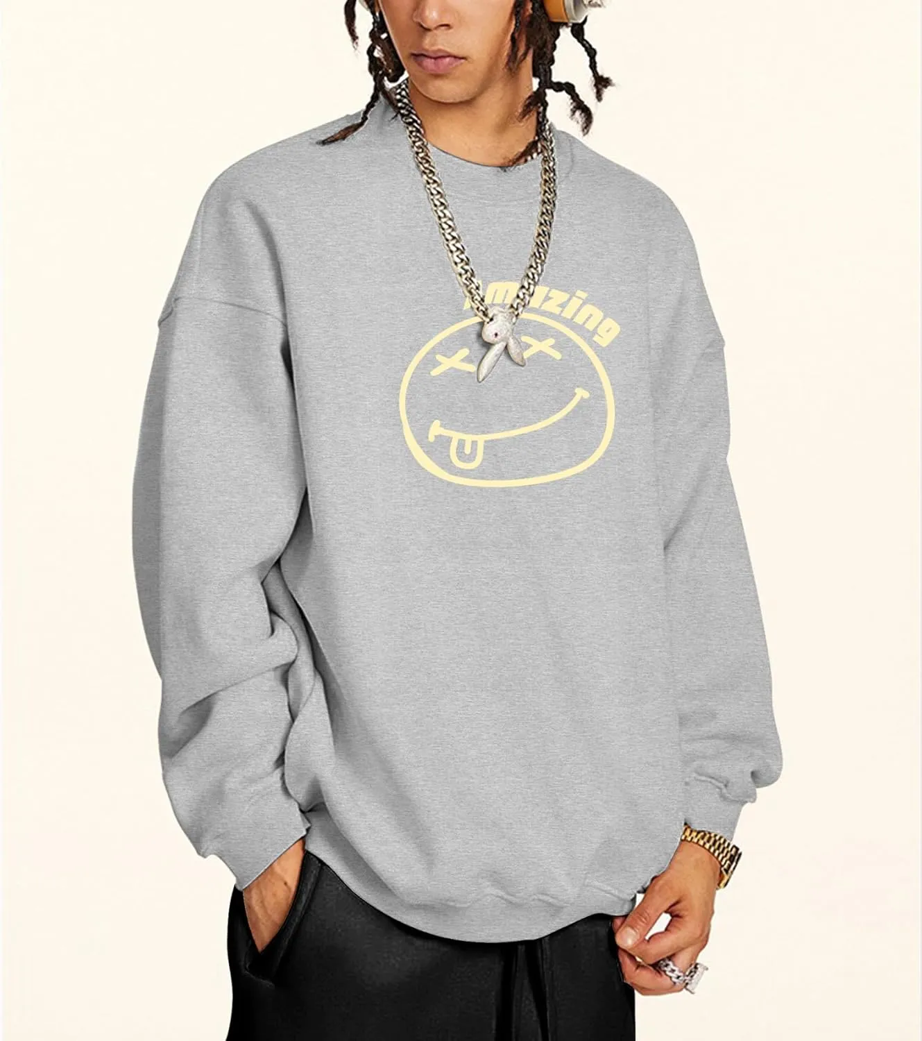 Men's Graphic Printed Crewneck Sweatshirts Oversized Pullover Drop Shoulder Long Sleeve Casual T-shirts Tops