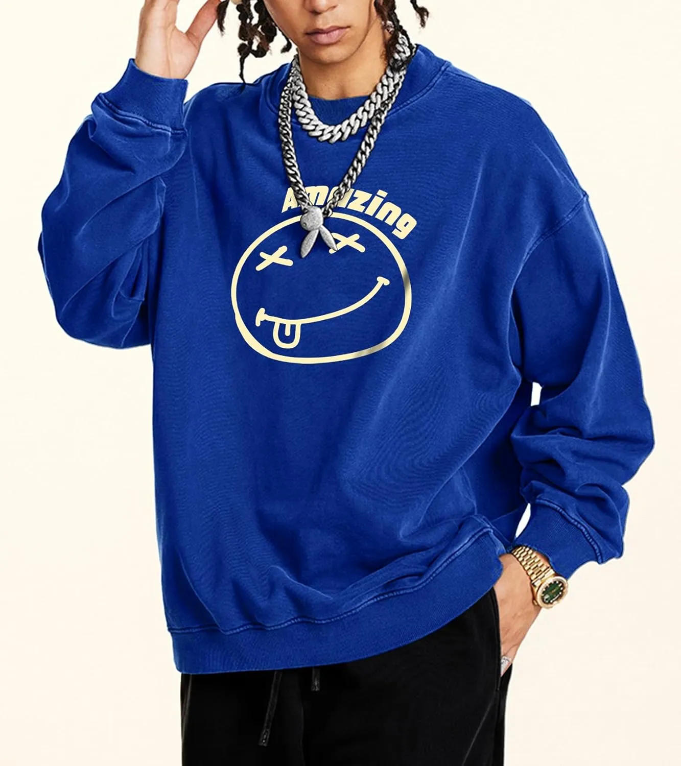 Men's Graphic Printed Crewneck Sweatshirts Oversized Pullover Drop Shoulder Long Sleeve Casual T-shirts Tops