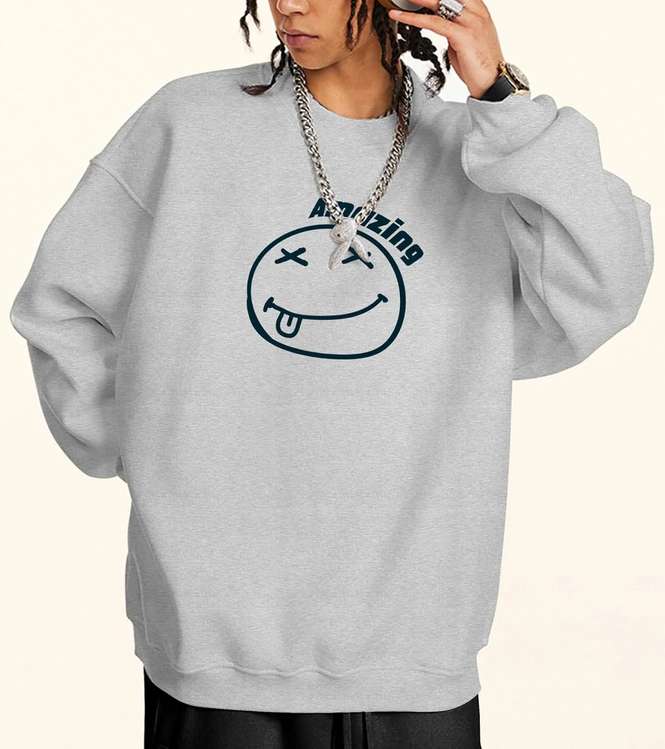 Men's Graphic Printed Crewneck Sweatshirts Oversized Pullover Drop Shoulder Long Sleeve Casual T-shirts Tops
