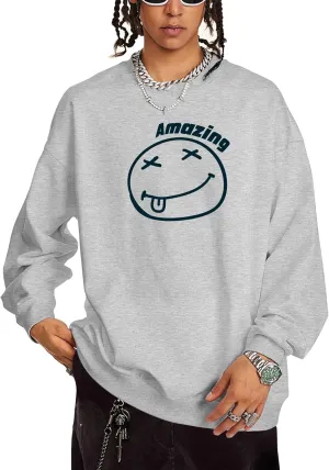 Men's Graphic Printed Crewneck Sweatshirts Oversized Pullover Drop Shoulder Long Sleeve Casual T-shirts Tops