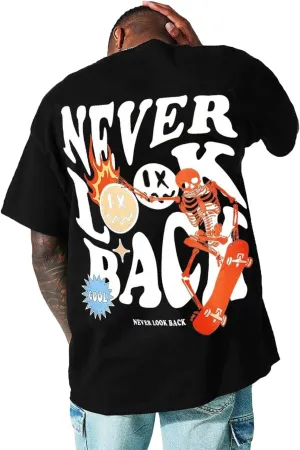 Mens Graphic Tees Vintage T-Shirts Oversized Letter Print Casual Crewneck Cotton Top Short Sleeve Rapper Streetwear