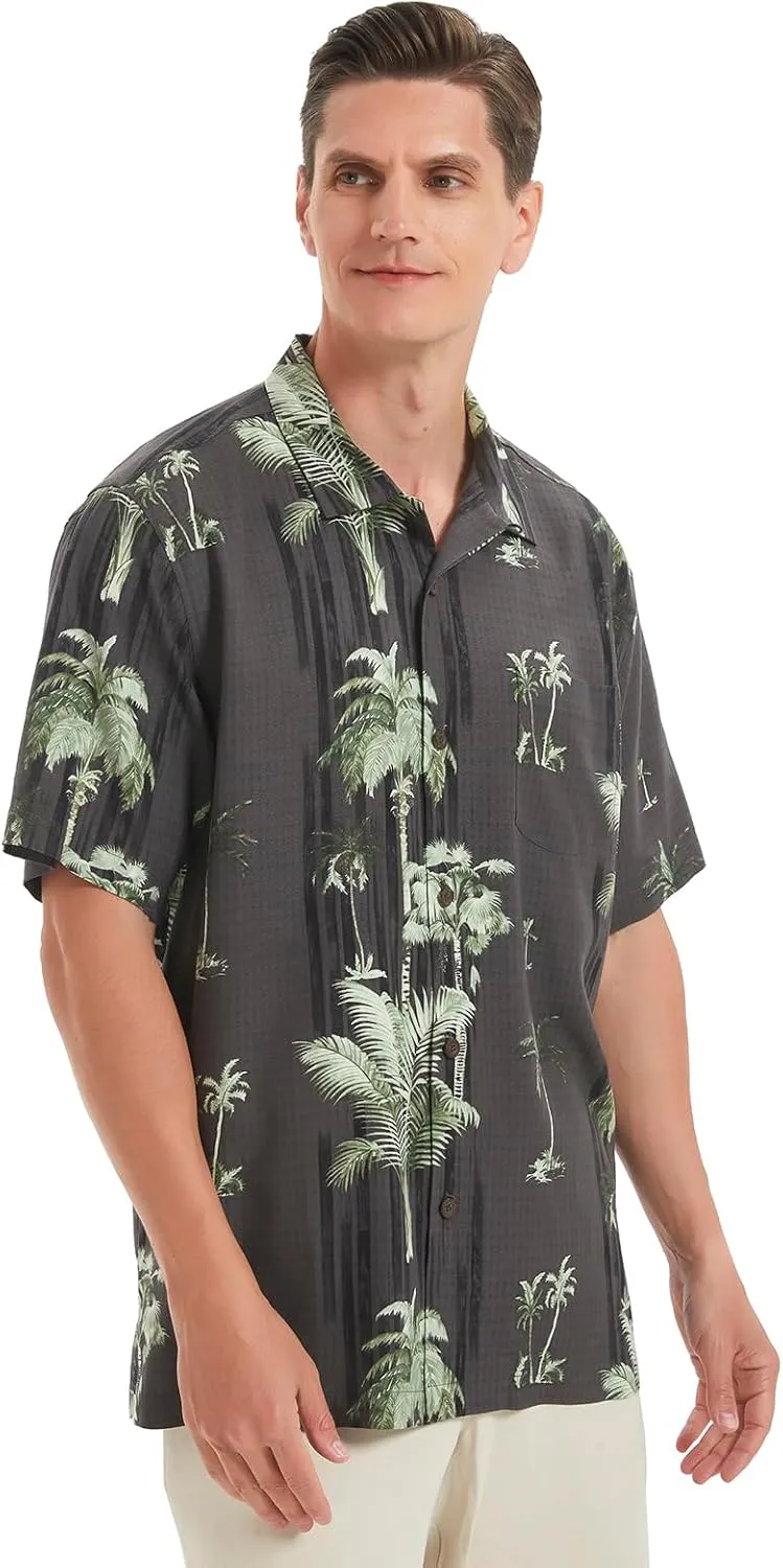 Men's Hawaiian Floral Shirts Silk Short Sleeve Button Down Casual Tropical Beach Holiday Shirts