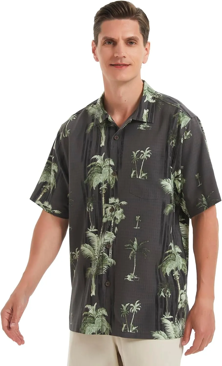 Men's Hawaiian Floral Shirts Silk Short Sleeve Button Down Casual Tropical Beach Holiday Shirts