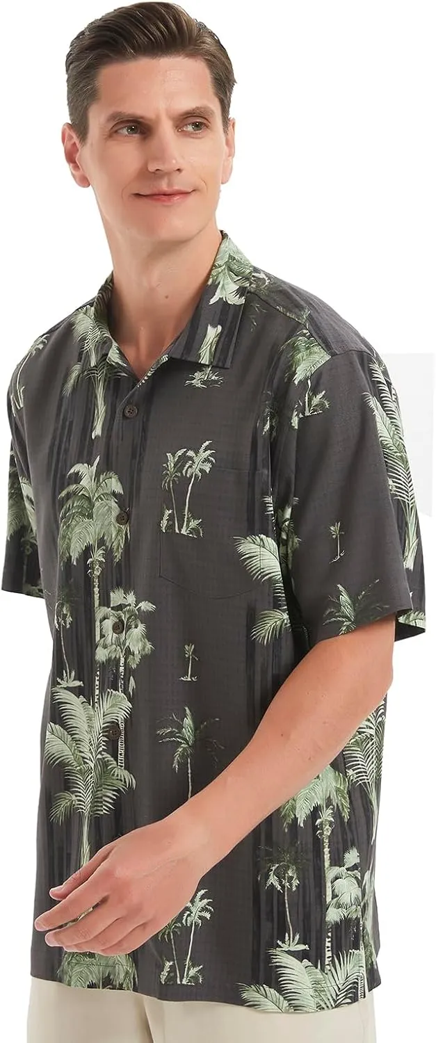 Men's Hawaiian Floral Shirts Silk Short Sleeve Button Down Casual Tropical Beach Holiday Shirts