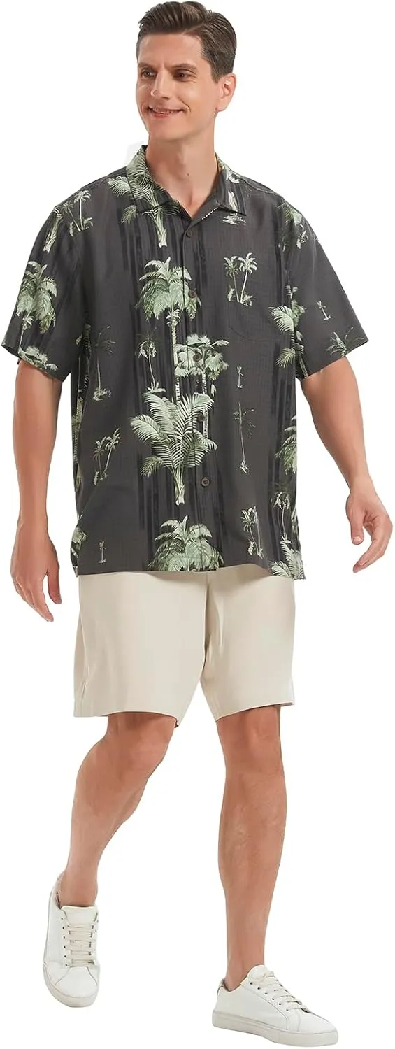 Men's Hawaiian Floral Shirts Silk Short Sleeve Button Down Casual Tropical Beach Holiday Shirts
