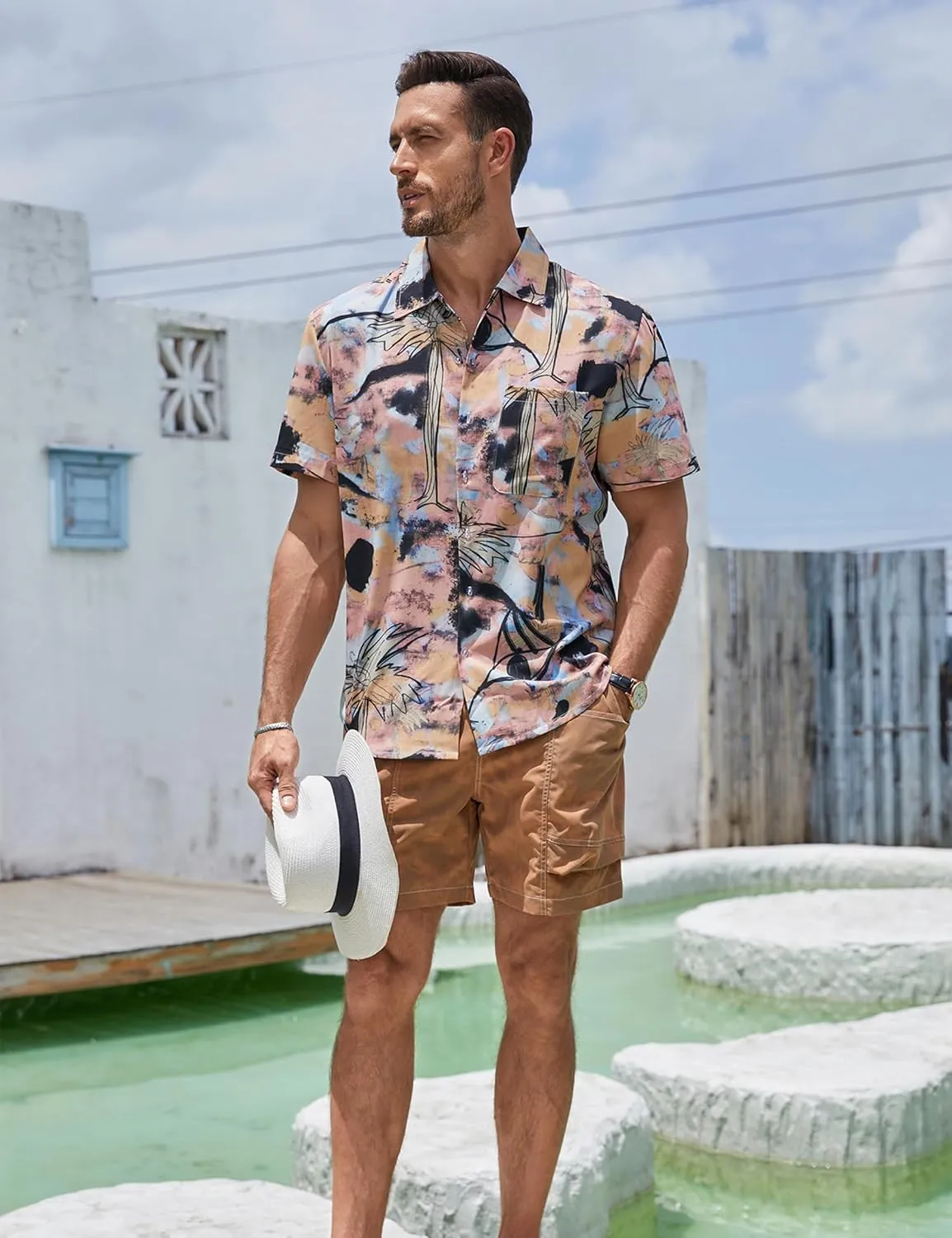 Mens Hawaiian Shirts Short Sleeve Button Down Tropical Shirts Casual Beach Shirt Men