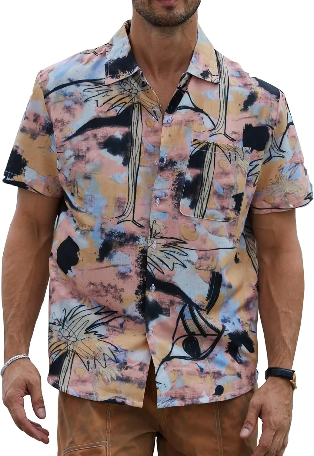 Mens Hawaiian Shirts Short Sleeve Button Down Tropical Shirts Casual Beach Shirt Men