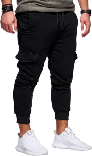 Men's Heavyweight Cargo Fleece Joggers Stretch Elastic Waist Sweatpants Sports Pants Drawstring Trousers