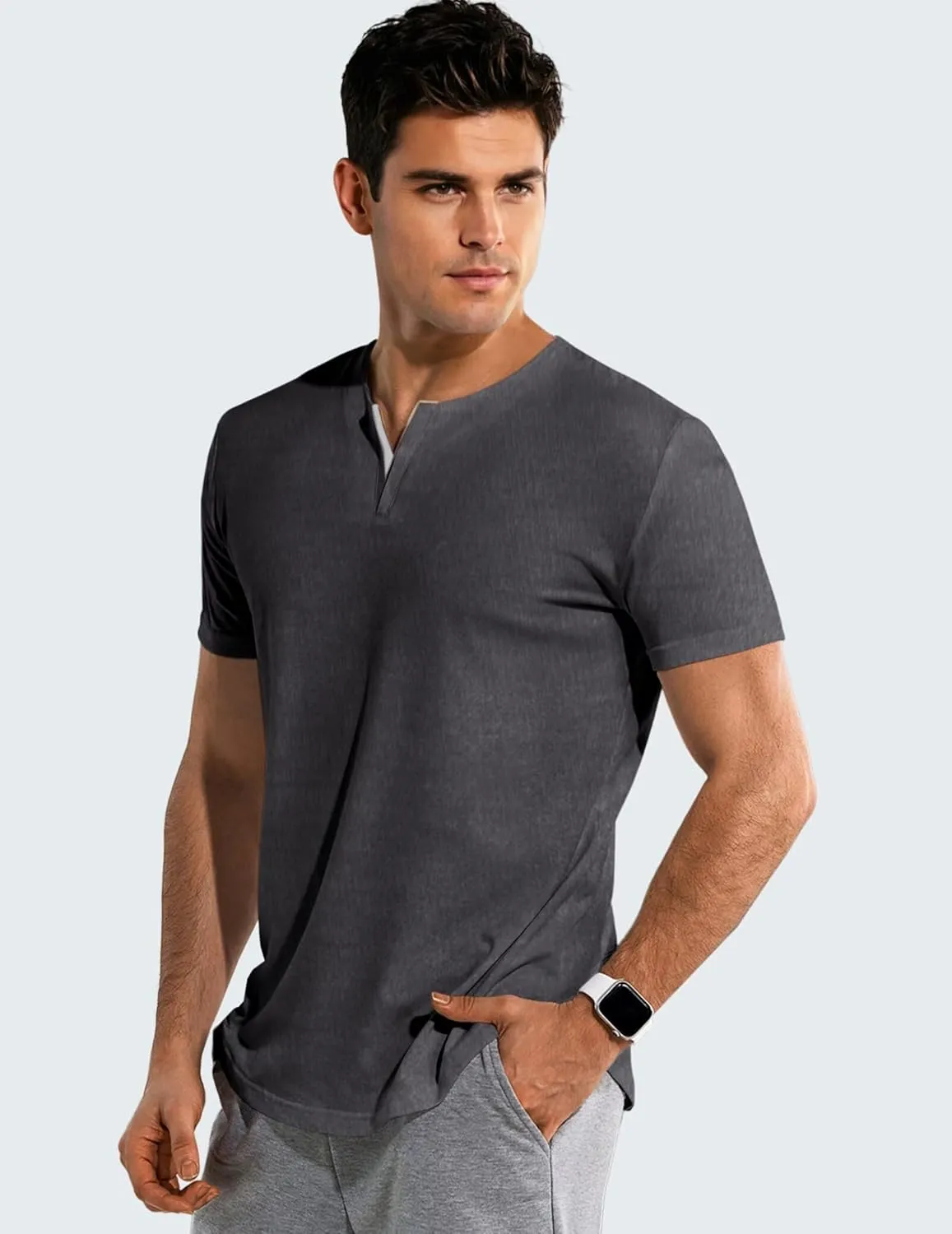 Mens Henley Shirts Short Sleeve Summer Casual V Neck Cotton Tee Shirts