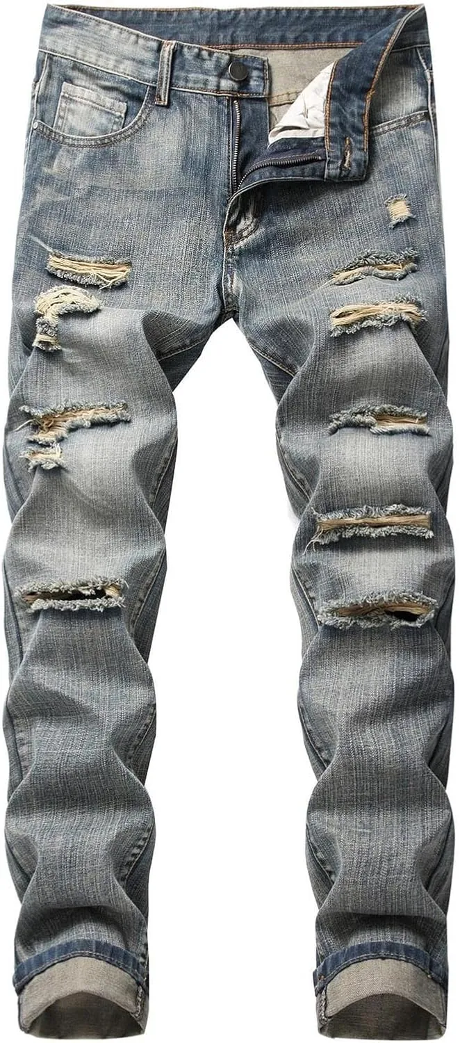 Men's Jeans Stretch Straight Wash Casual Sport Slim Fit Jeans Drawstring Elasticated Waist Denim Pants with Pockets