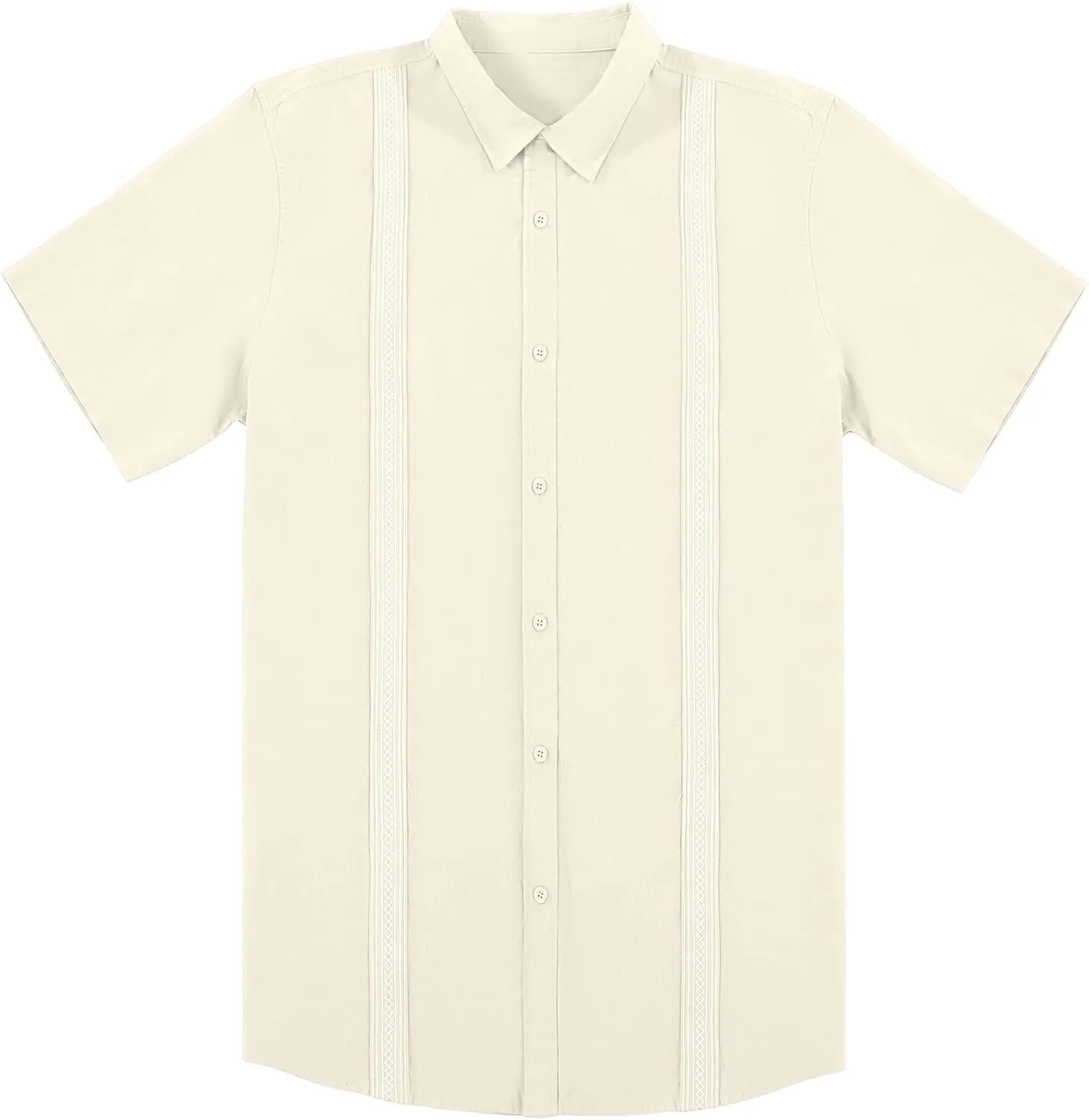 Mens Linen Cuban Guayabera Button Down Shirts Short Sleeve Casual Summer Beach Tops