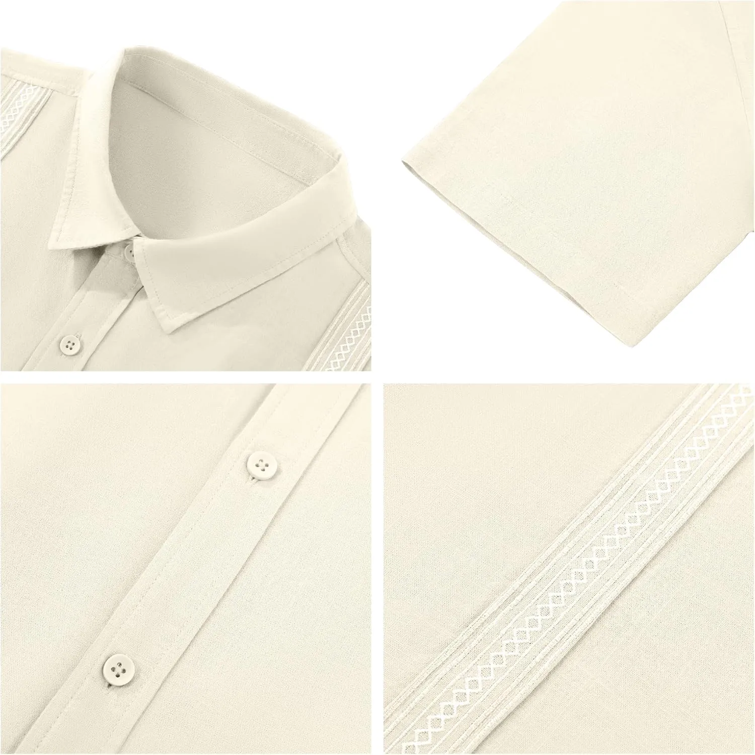 Mens Linen Cuban Guayabera Button Down Shirts Short Sleeve Casual Summer Beach Tops