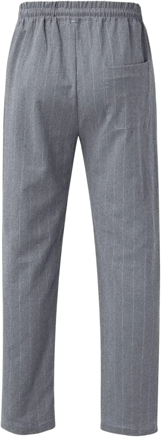 Men's Linen Elastic Waist Pants Lightweight Casual Pant Slim Fit Yoga Beach Pants with Pockets