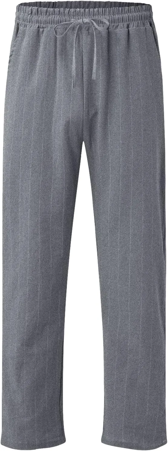 Men's Linen Elastic Waist Pants Lightweight Casual Pant Slim Fit Yoga Beach Pants with Pockets