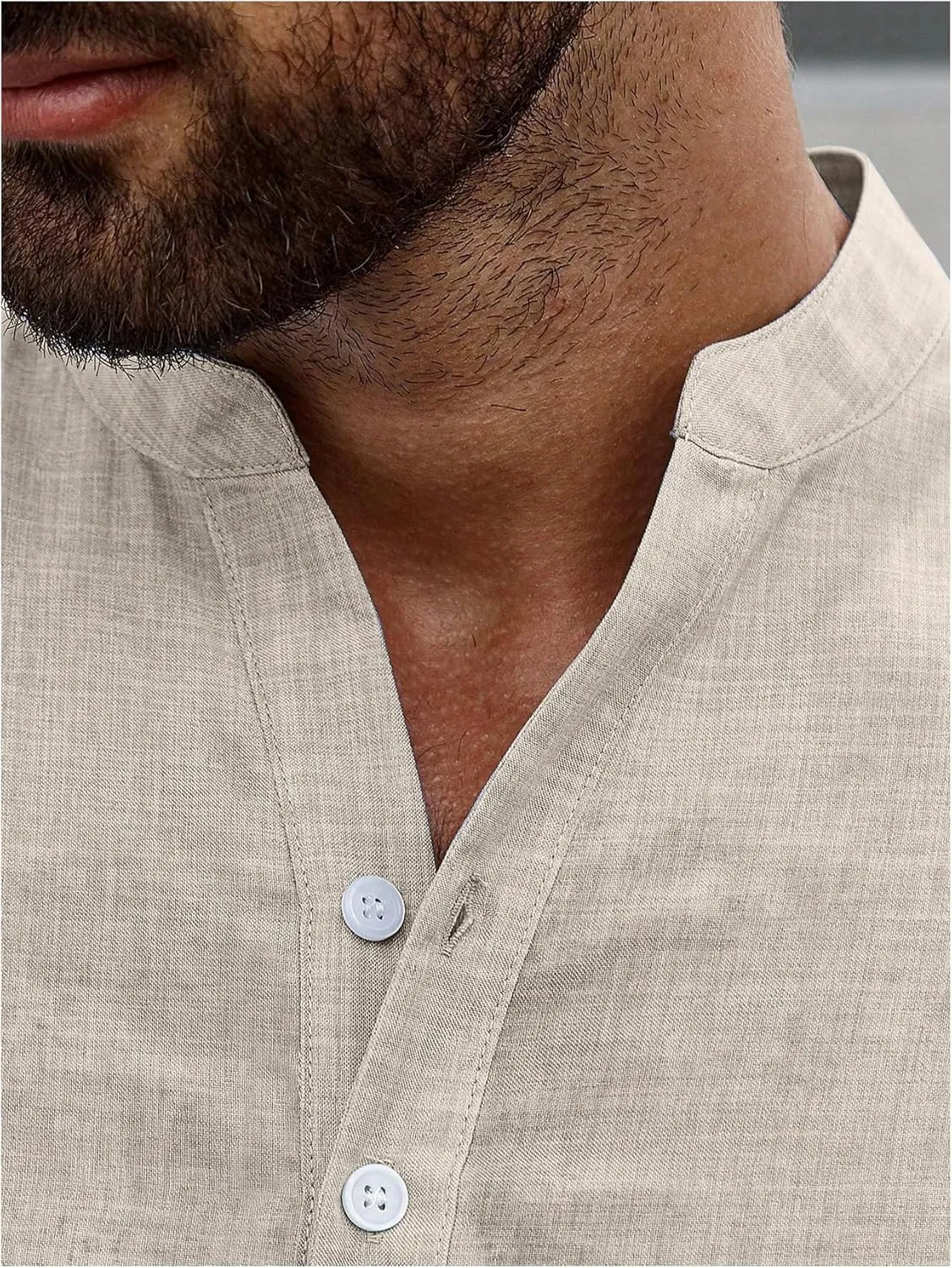 Men's Linen Henley Shirts Roll Up Long Sleeve Hippie Casual T Shirts