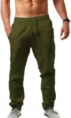 Men's Linen Pants Casual Long Pants - Lightweight Drawstring Yoga Beach Trousers Casual Loose Fit Trousers