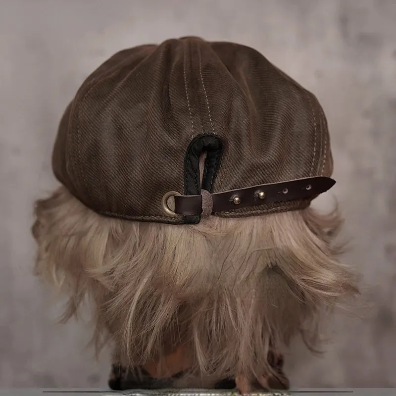Men's Oil-waxed Canvas Leather Handmade Vintage Berets Octagonal Cap