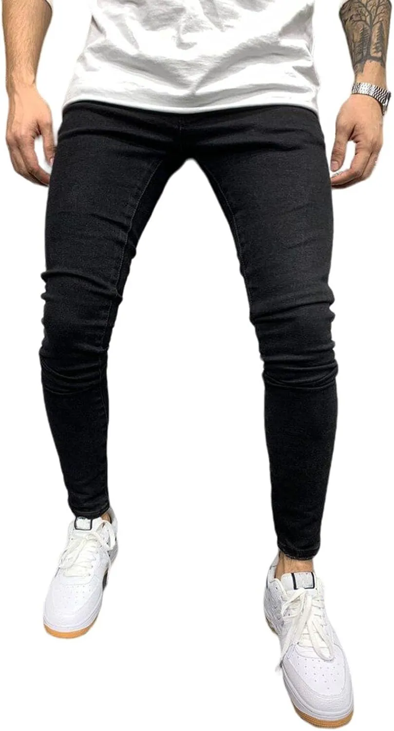 Men's Ripped Jeans Slim Fit Skinny Denim Stretch Tapered Jean Pants Fashion Casual Jean Pants