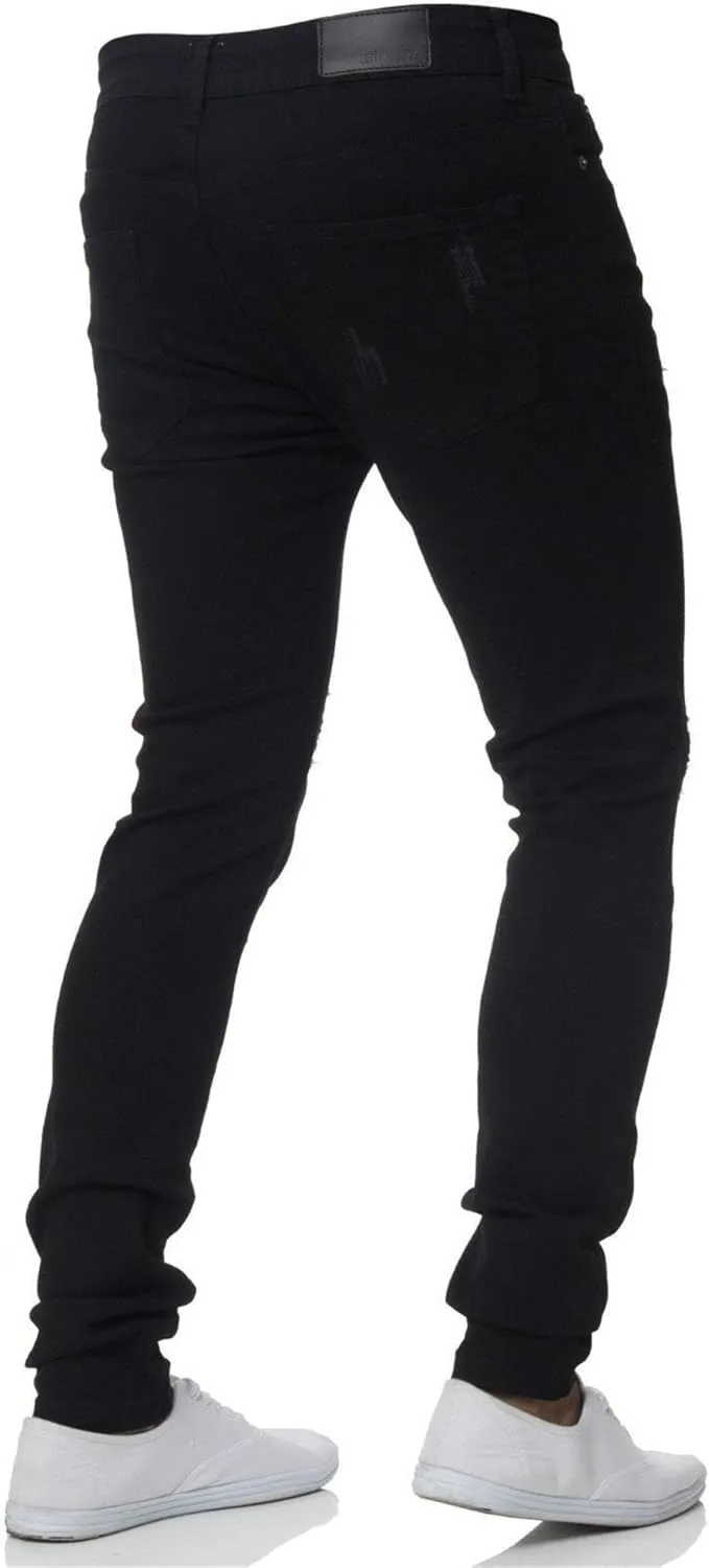 Men's Skinny Stylish Ripped Casual Jeans Distressed Slim Fit Lightweight Denim Pants Stretch Hip Hop Jeans Trouser