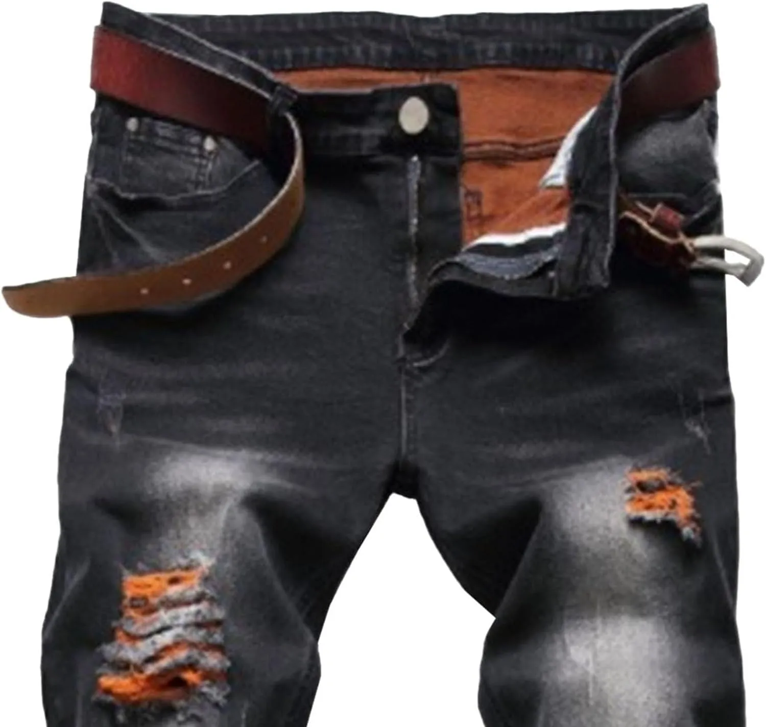 Men's Slim Fit Stretch Jeans Distressed Skinny Workwear Pants Ripped Straight Comfort Cargo Flex Waist Jeans