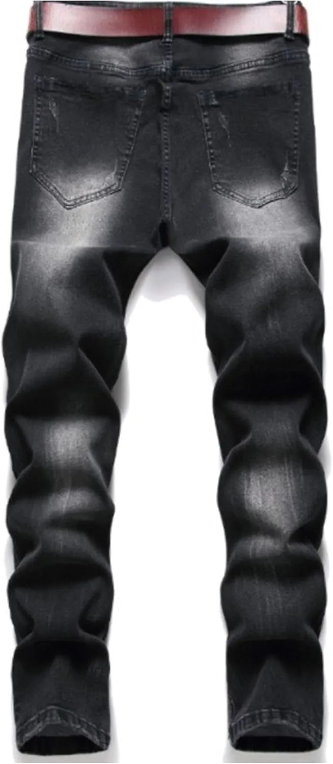Men's Slim Fit Stretch Jeans Distressed Skinny Workwear Pants Ripped Straight Comfort Cargo Flex Waist Jeans
