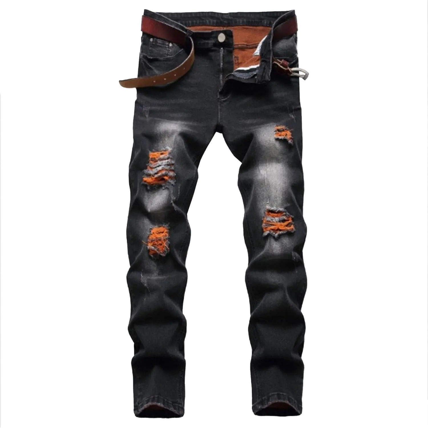 Men's Slim Fit Stretch Jeans Distressed Skinny Workwear Pants Ripped Straight Comfort Cargo Flex Waist Jeans