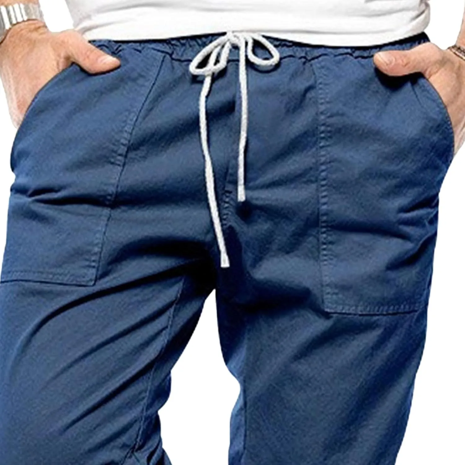 Men's Solid Stylish Comfort Slim Fit Pants Straight Leg Joggers Hiking Pants Drawstring Chino Athletic Trousers