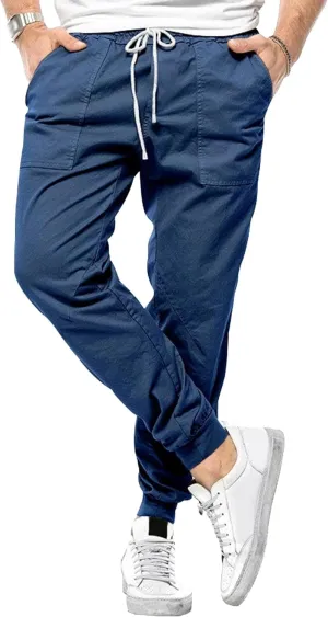 Men's Solid Stylish Comfort Slim Fit Pants Straight Leg Joggers Hiking Pants Drawstring Chino Athletic Trousers