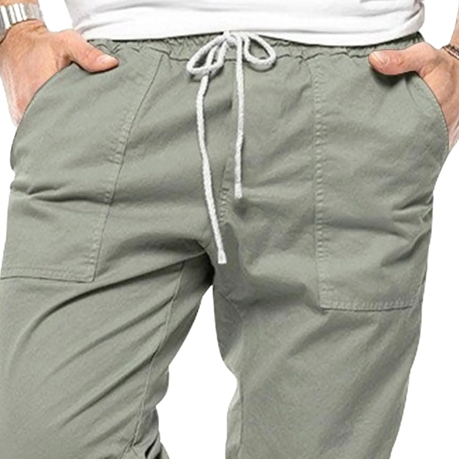 Men's Solid Stylish Comfort Slim Fit Pants Straight Leg Joggers Hiking Pants Drawstring Chino Athletic Trousers