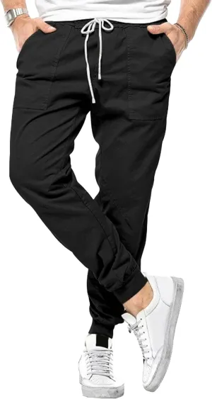 Men's Solid Stylish Comfort Slim Fit Pants Straight Leg Joggers Hiking Pants Drawstring Chino Athletic Trousers