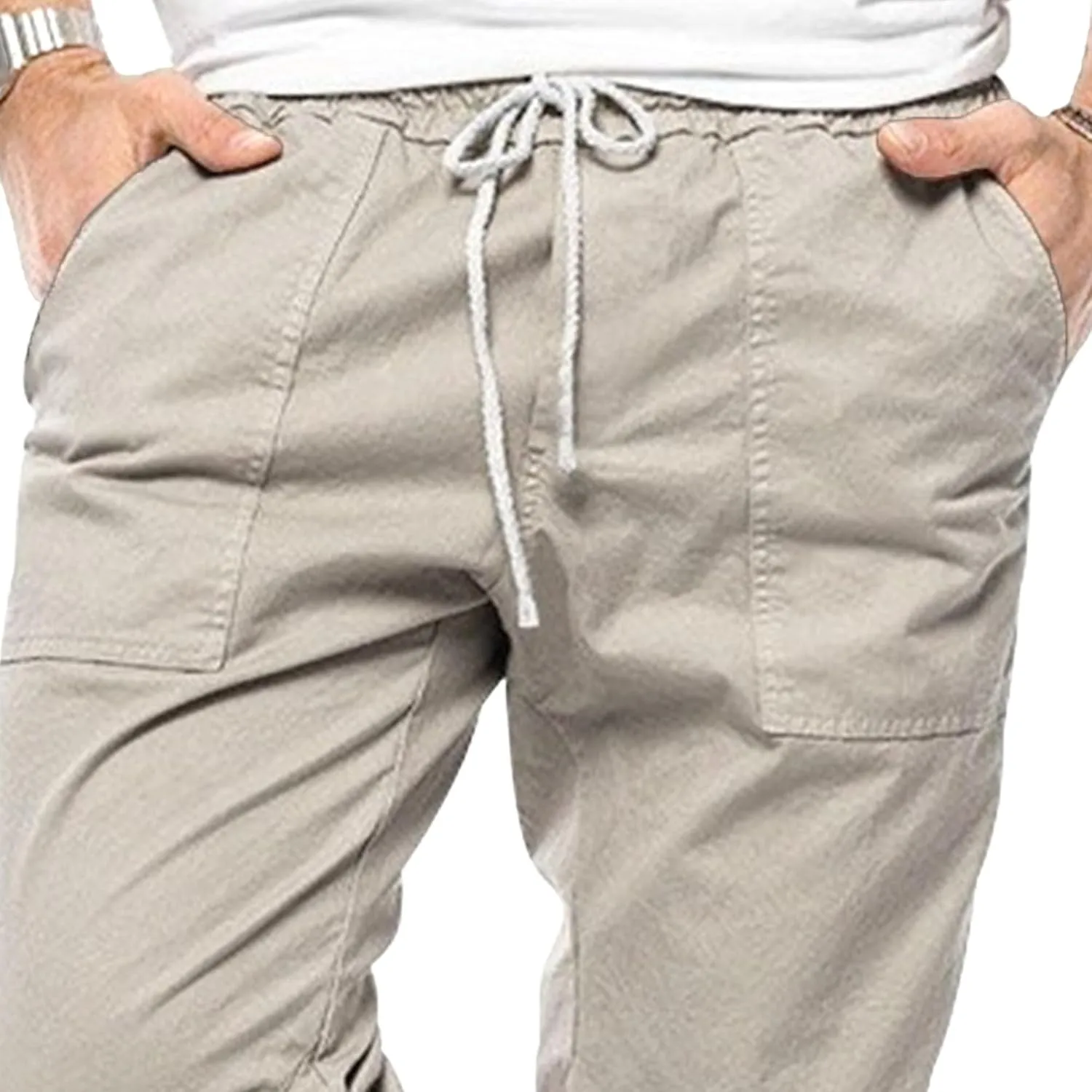 Men's Solid Stylish Comfort Slim Fit Pants Straight Leg Joggers Hiking Pants Drawstring Chino Athletic Trousers