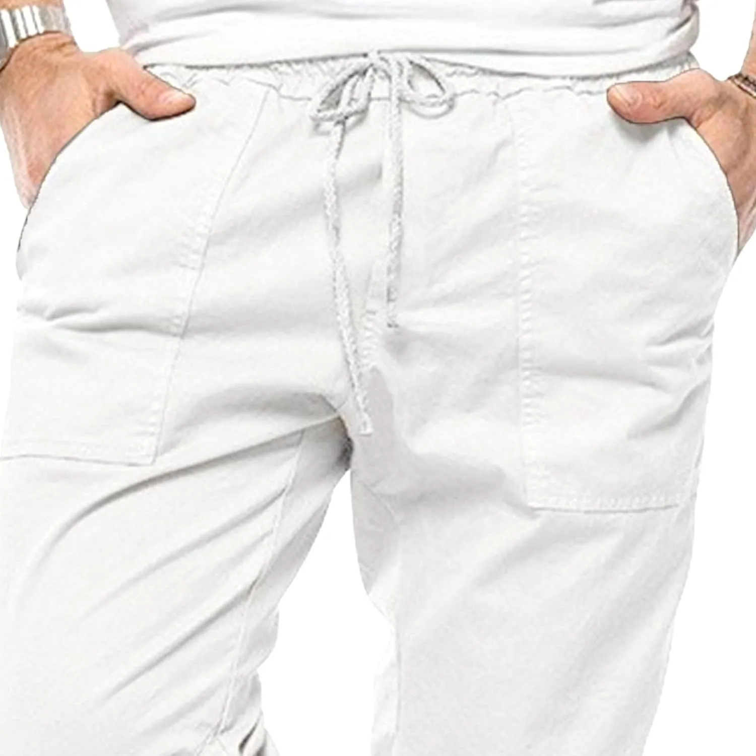 Men's Solid Stylish Comfort Slim Fit Pants Straight Leg Joggers Hiking Pants Drawstring Chino Athletic Trousers