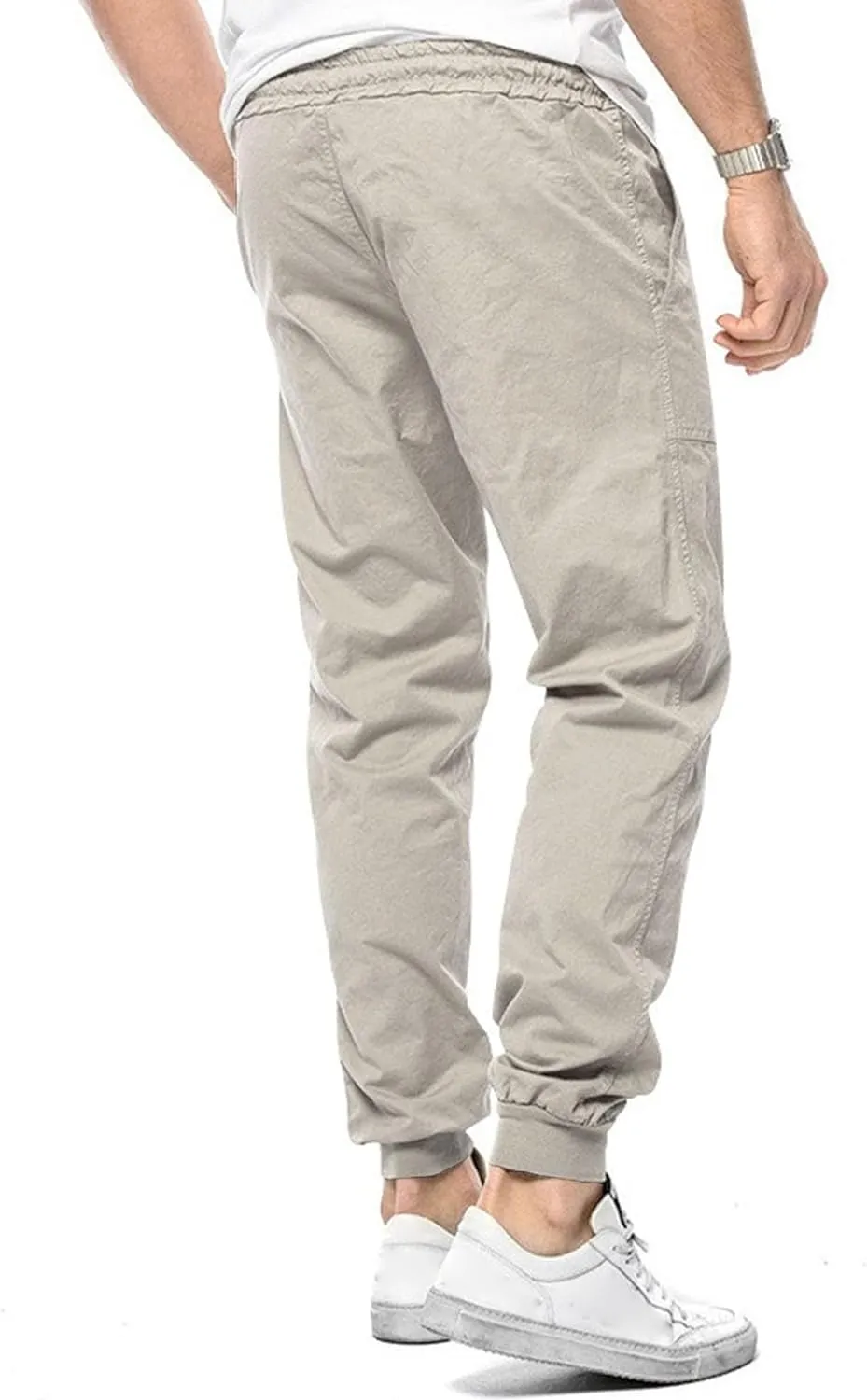 Men's Solid Stylish Comfort Slim Fit Pants Straight Leg Joggers Hiking Pants Drawstring Chino Athletic Trousers
