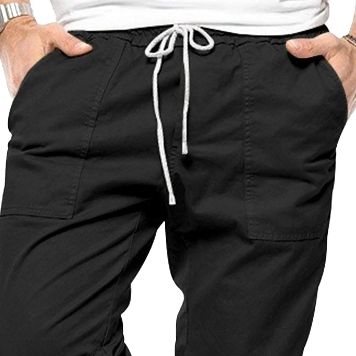 Men's Solid Stylish Comfort Slim Fit Pants Straight Leg Joggers Hiking Pants Drawstring Chino Athletic Trousers