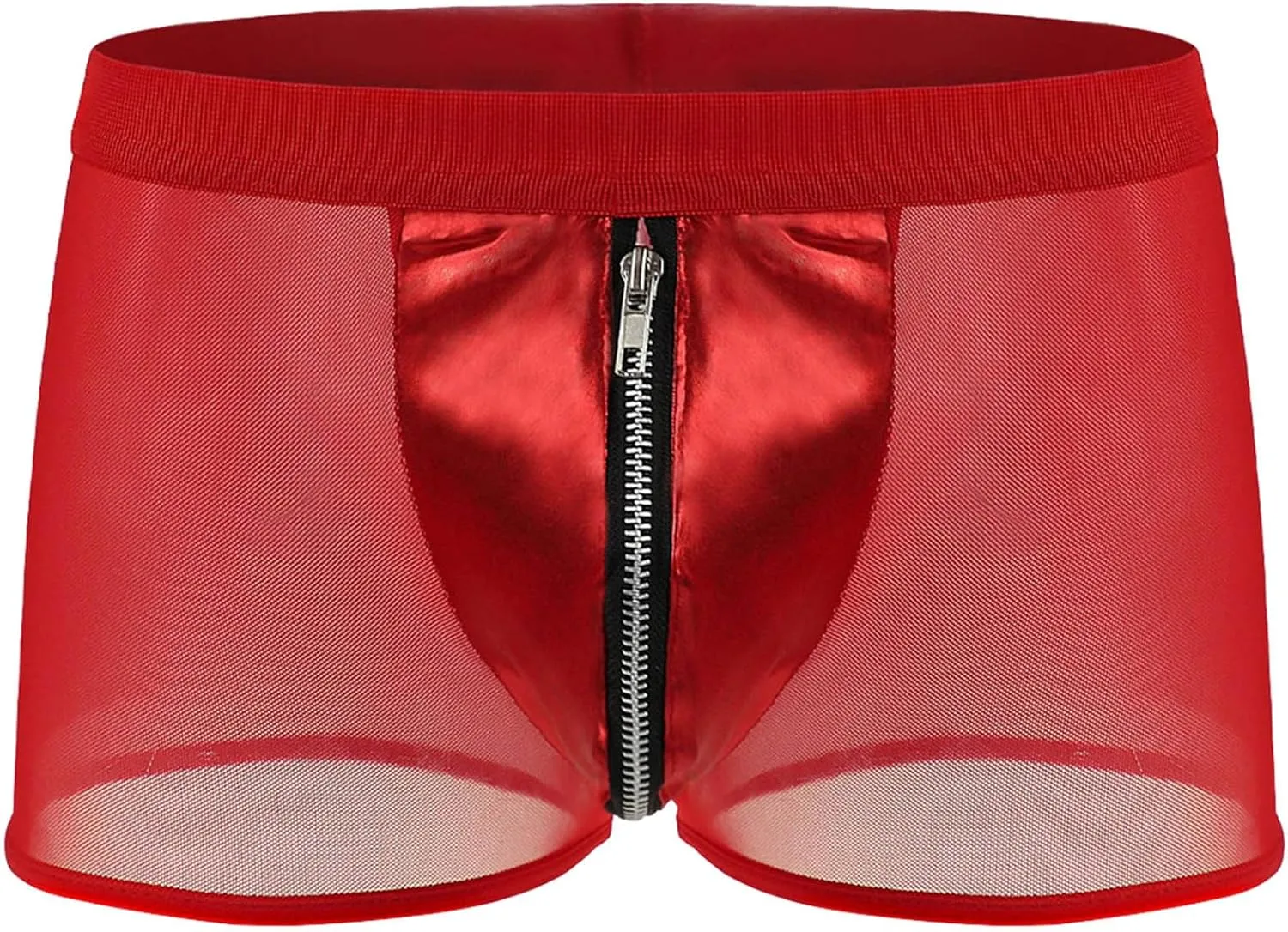 Mens Underwear Underwear Medium Waist Fine Mesh Imitation Leather Zipper Flat Corner Mens Long Underwear Set
