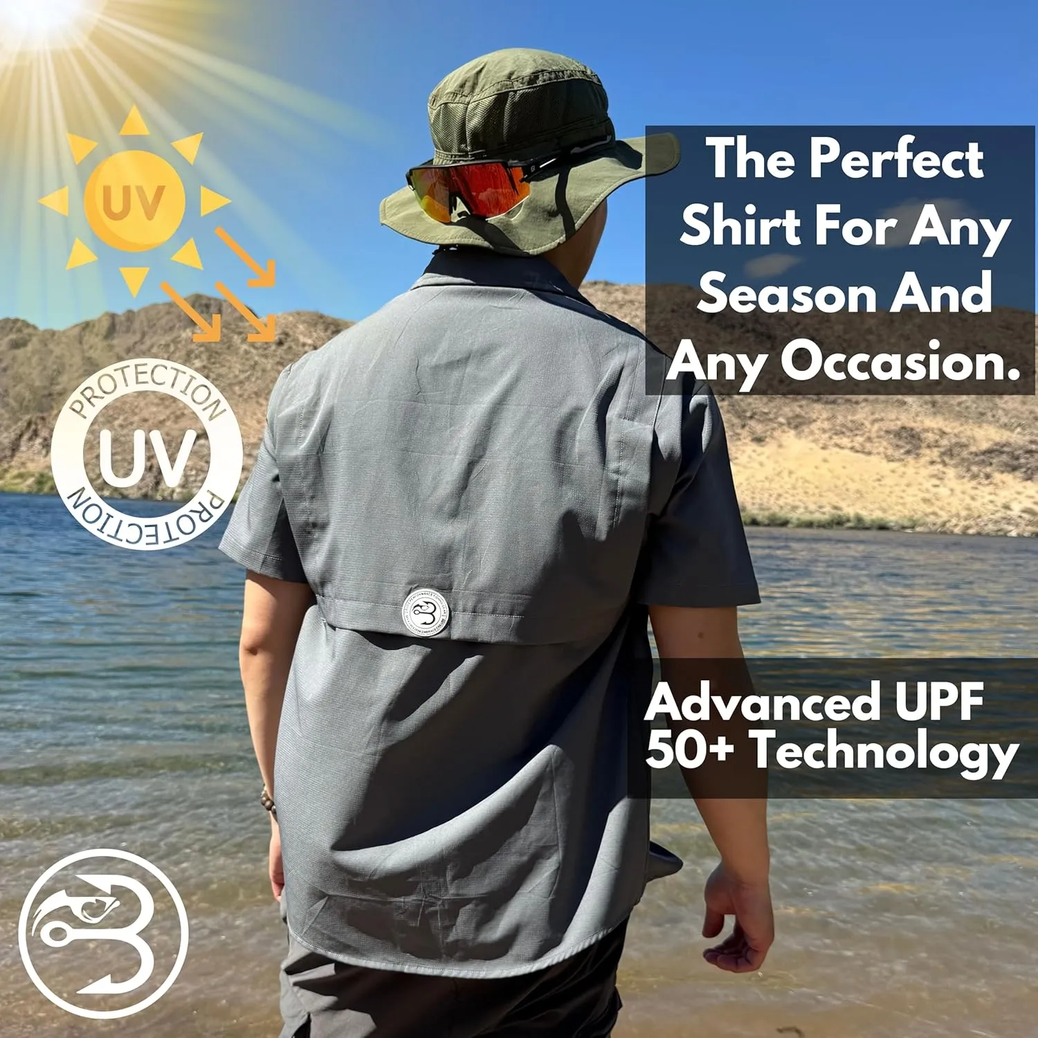 Men's UV UPF 50  Sun Protection Short Sleeve Shirt, Fishing Shirts for Men, Poncho Shirts for Men, Button Up Shirts for Men