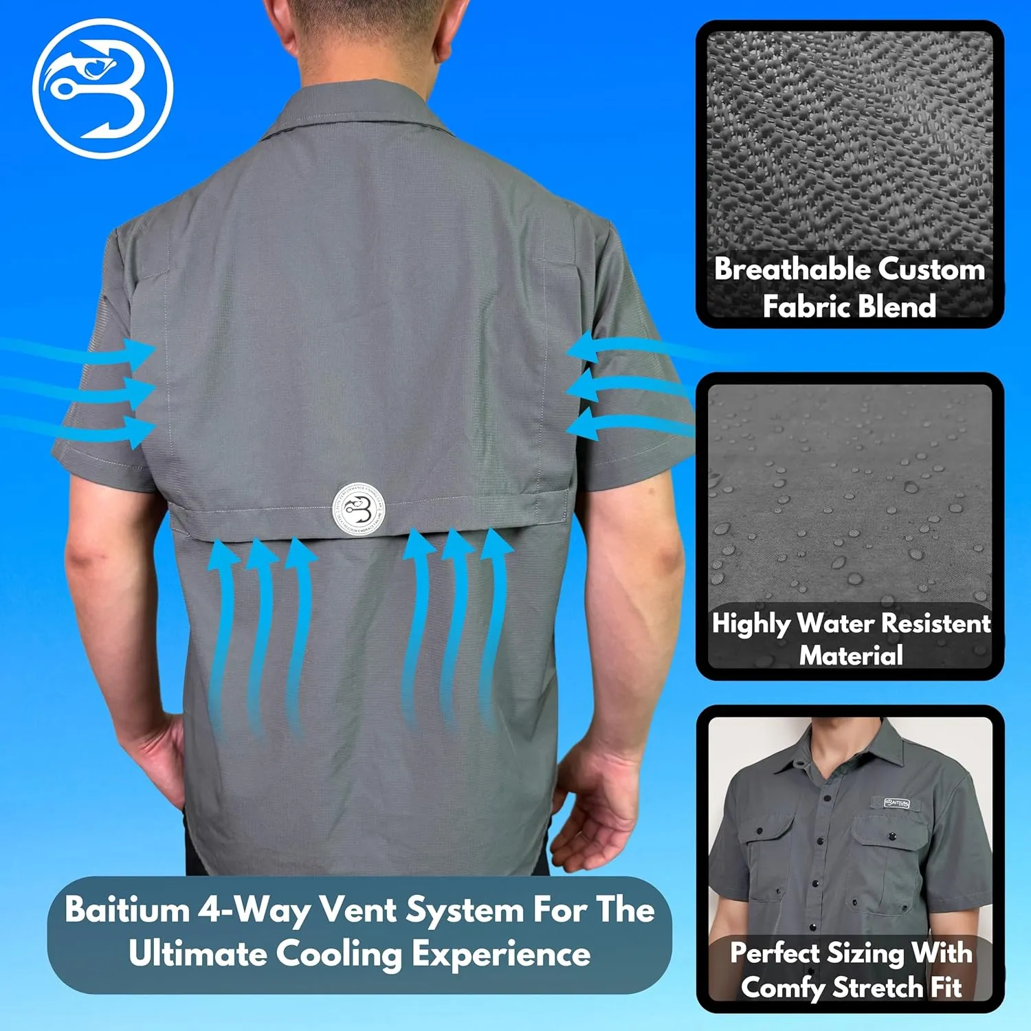 Men's UV UPF 50  Sun Protection Short Sleeve Shirt, Fishing Shirts for Men, Poncho Shirts for Men, Button Up Shirts for Men