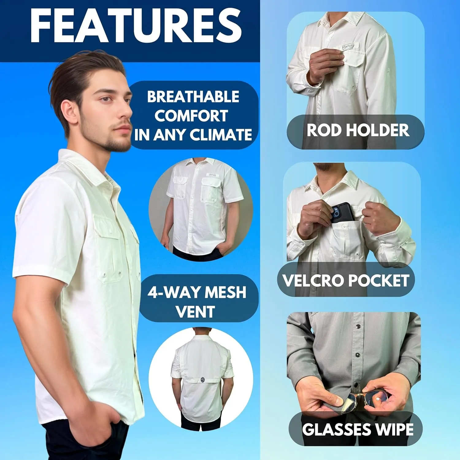 Men's UV UPF 50  Sun Protection Short Sleeve Shirt, Fishing Shirts for Men, Poncho Shirts for Men, Button Up Shirts for Men