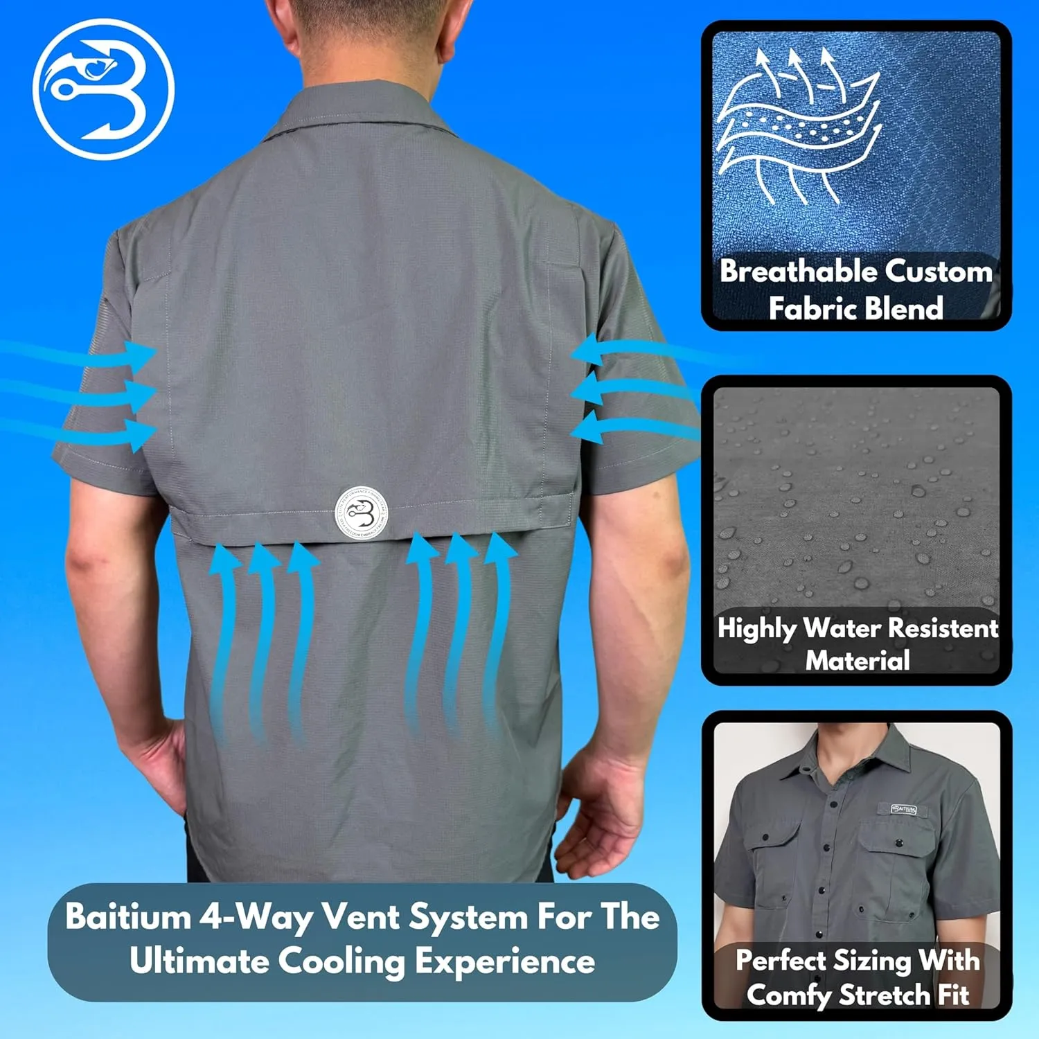 Men's UV UPF 50  Sun Protection Short Sleeve Shirt, Fishing Shirts for Men, Poncho Shirts for Men, Button Up Shirts for Men