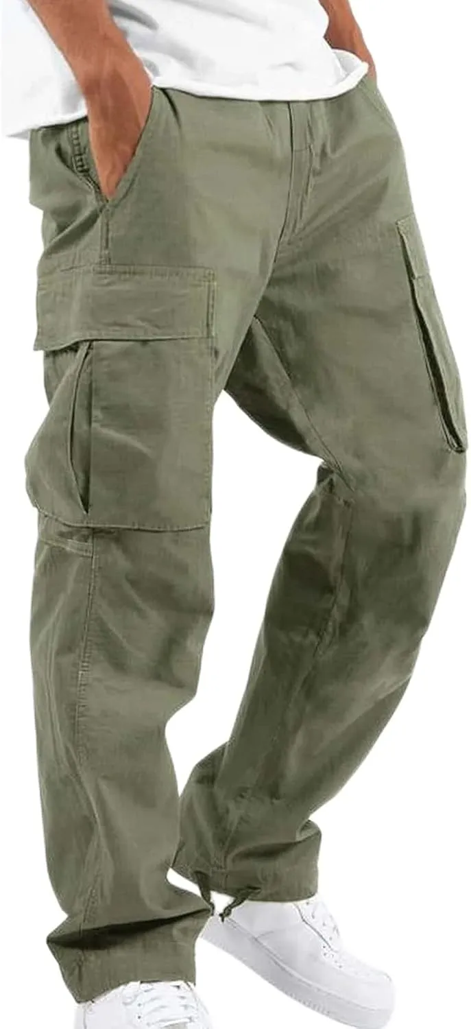 Mens Workout Cargo Pants Casual Athletic Hiking Outdoor Joggers Sweatpants Loose Fit Trousers with Pockets