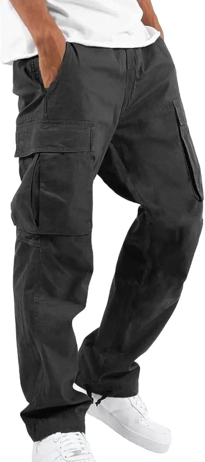 Mens Workout Cargo Pants Casual Athletic Hiking Outdoor Joggers Sweatpants Loose Fit Trousers with Pockets