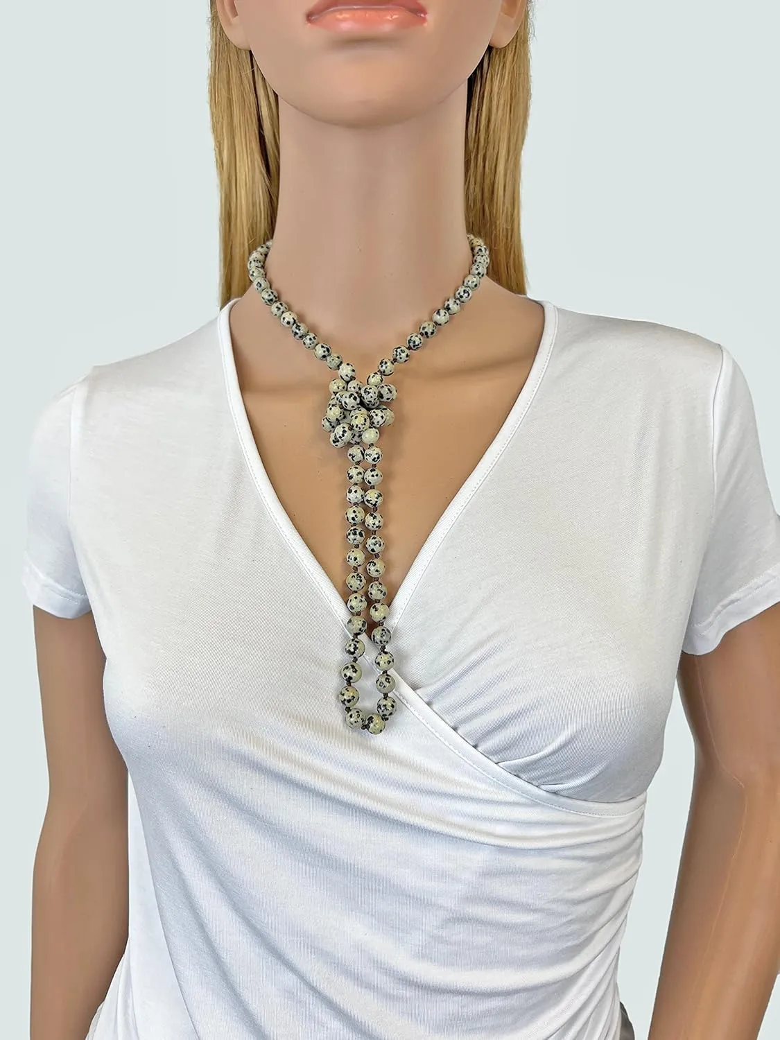 MGR MY GEMS ROCK! 36 Inch 7-8MM Long Polished-Finish Genuine Semi-Precious Stone Endless Infinity Long Beaded Strand Necklace.