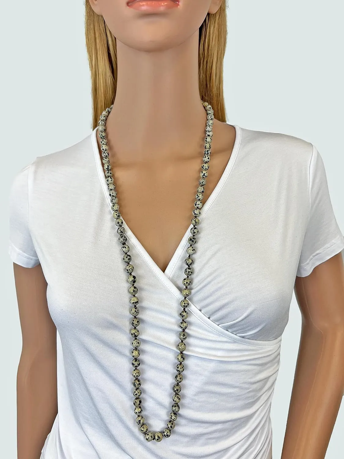 MGR MY GEMS ROCK! 36 Inch 7-8MM Long Polished-Finish Genuine Semi-Precious Stone Endless Infinity Long Beaded Strand Necklace.
