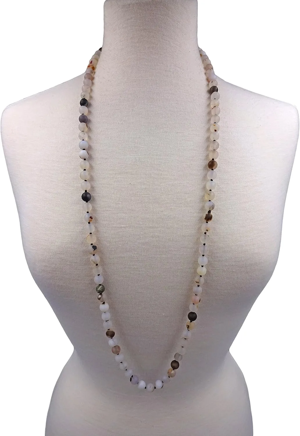 MGR MY GEMS ROCK! 7-8MM 36 Inch Long Matte-Finish Genuine Semi-Precious Stone Endless Infinity Opera Length Hand Beaded Mala Chakra Strand Necklace for Women or Men.