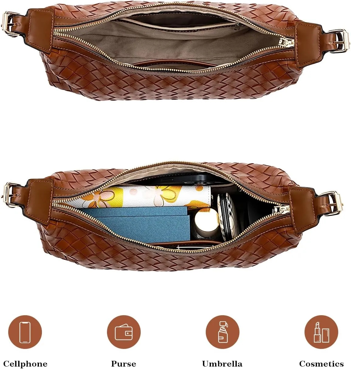 molshine Women's Hobo Shoulder Bags, PU Leather Woven Tote Handbag, Underarm Braided Evening Clutch Purse