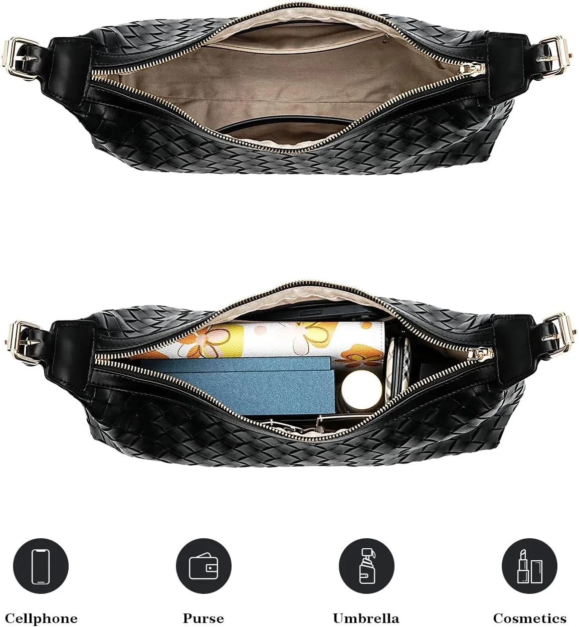 molshine Women's Hobo Shoulder Bags, PU Leather Woven Tote Handbag, Underarm Braided Evening Clutch Purse