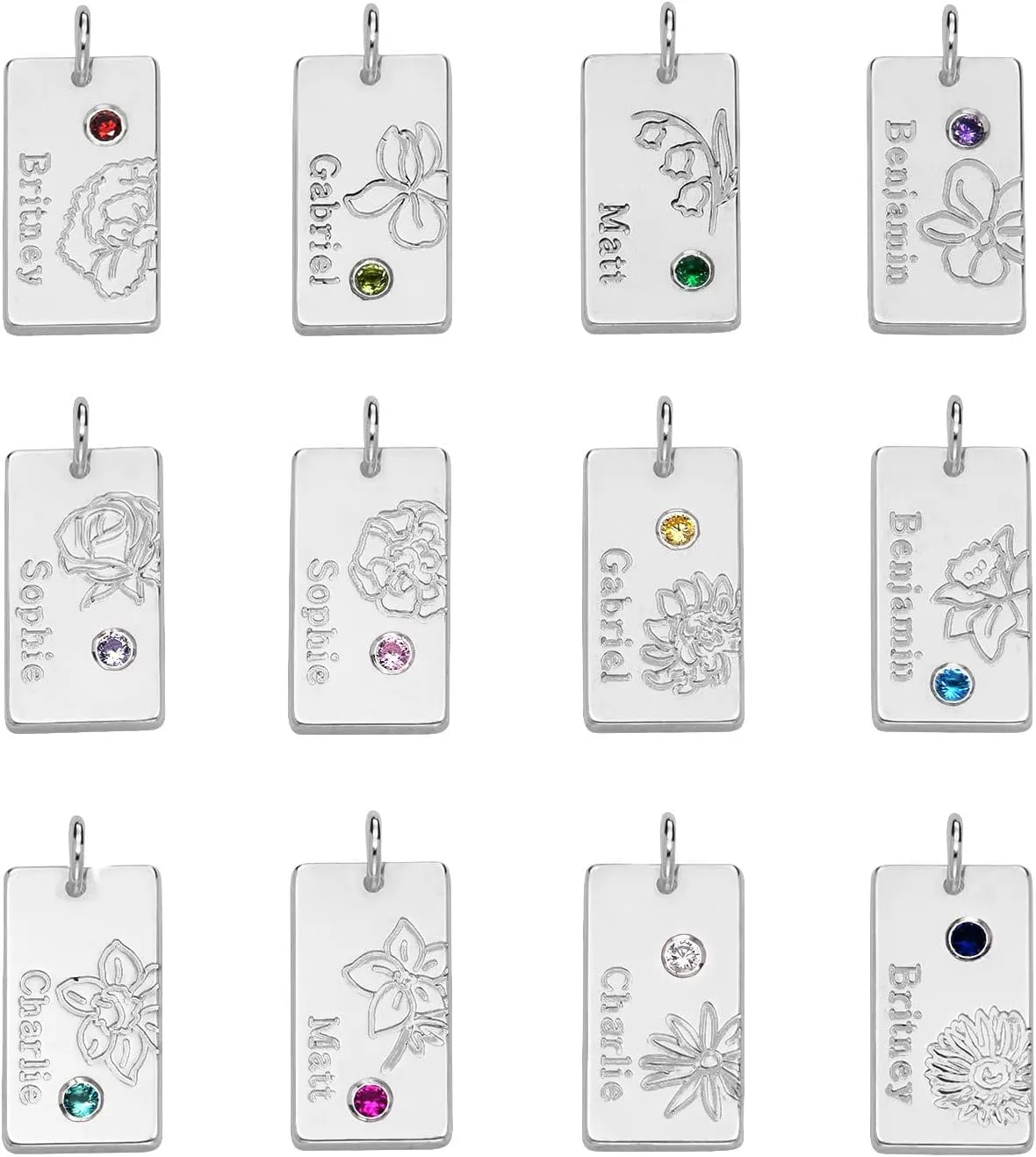 MYKA Personalized Blossom Birth Flower Necklace with Birthstones or Diamond - Link or Bubble Chain - Custom Jewelry
