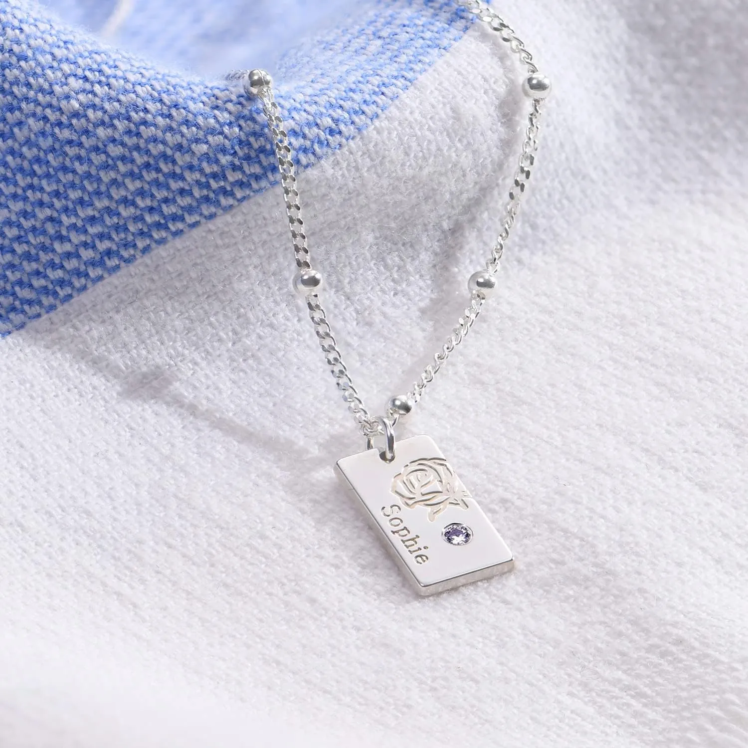 MYKA Personalized Blossom Birth Flower Necklace with Birthstones or Diamond - Link or Bubble Chain - Custom Jewelry