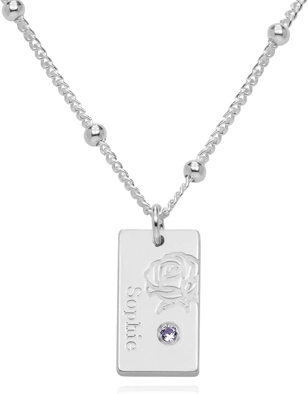 MYKA Personalized Blossom Birth Flower Necklace with Birthstones or Diamond - Link or Bubble Chain - Custom Jewelry